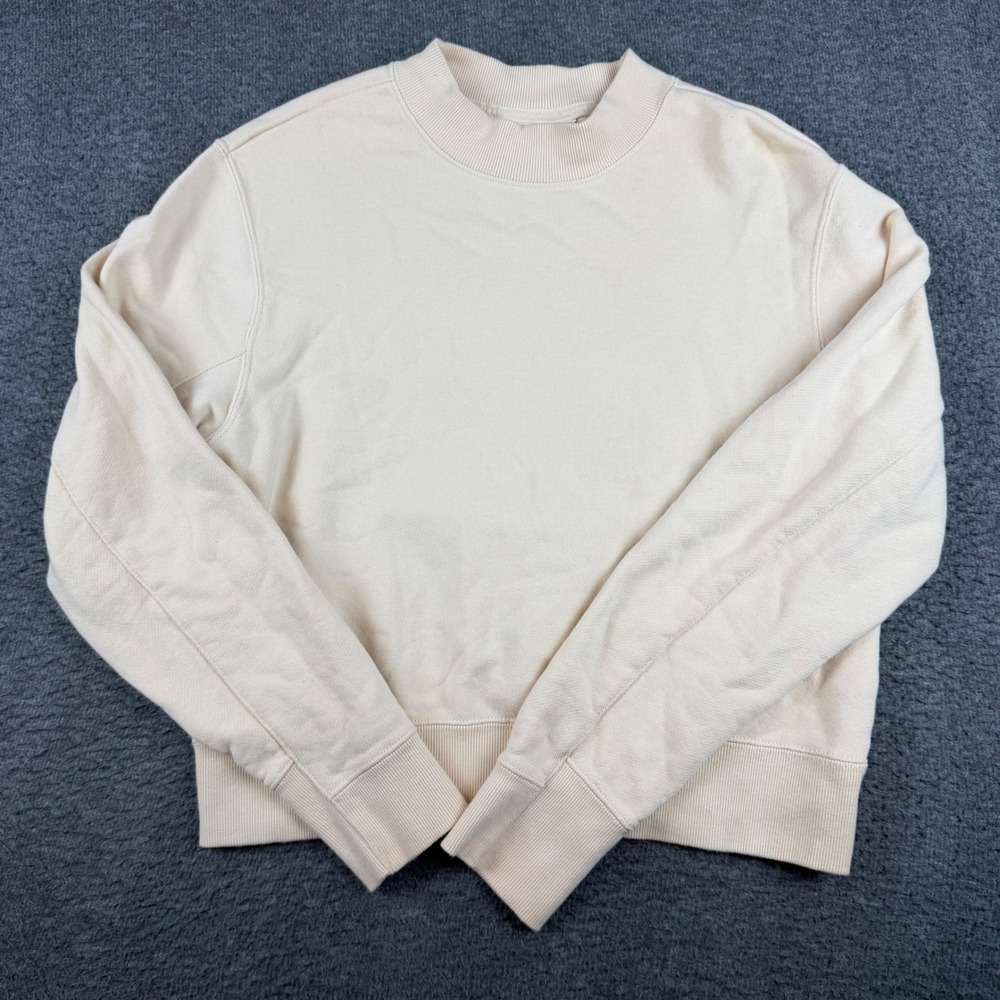 Puma Sweatshirt Womens XS Cream Beige Mock Neck Ribbed Cotton Blend Pullover
